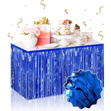 Nevamel Kendinden Yapışkanlı Mavi Metalize Püsküllü Masa Eteği