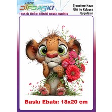 F17 Ajans Sevimli Aslan Ütü ile Yapışan Tekstil Baskı 18x20 cm Renkli ve Kolay Uygulama