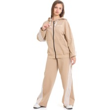 Miniğimin Cicileri Minigimin Cicileri Şeritli Dri Fit Kapşonlu Kız Çocuk 2 Li Eşofman Takımı - Bej