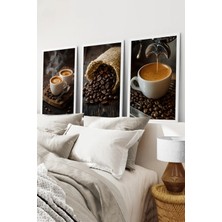 KutuTR Beyaz Çerçeveli 2d Uv Baskı 3’lü Mdf Tablo Set – Espresso Kahve Teması- Beyaz CRV1005