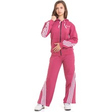 Miniğimin Cicileri Minigimin Cicileri Şeritli Dri Fit Kapşonlu Kız Çocuk 2 Li Eşofman Takımı - Gül Kurusu
