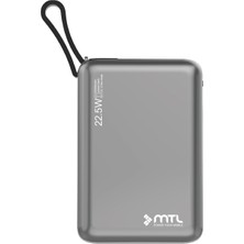 Mtl 20000 mAh 22.5W Süper Hızlı Şarj Dahili Kablolu LED Göstergeli PD ve QC 3.0 Powerbank MT4550