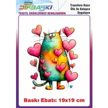 F17 Ajans Renkli Kedi Ütü ile Yapışan Tişört Tekstil Baskı