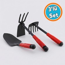 Nzb Metal Hobi Çapa Tırmık 3'lü Set Bahçe Tarla Çim Peyzaj Bitki Çiçek Ekme Toprak Işleme Küreği Küçük