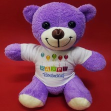 Marsilyan Happy Birthday Tişörtlü Peluş Mor Ayıcık