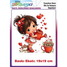 F17 Ajans Sevimli Kız Çocuğu Ütü ile Yapışan Tişört Tekstil Baskı 19x19 cm Renkli Uygulama