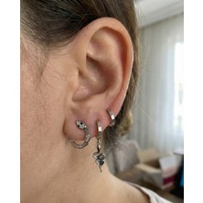 Milena Blake Yılan Figürlü 3 Lü Taş Detaylı  Çelik Gümüş Renk Sallantılı Küpe – Modern ve Cesur Stil