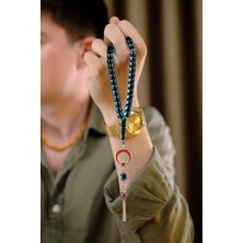 Dergah Tesbih Atölyesi Ayyıldız Tasarım Çeşm-I Bülbül Motif Mavi Ateş-I Kehribar Tesbih