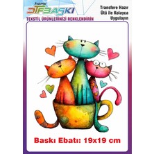 F17 Ajans Renkli Kedi Ütü ile Yapışan Tişört Tekstil Baskı