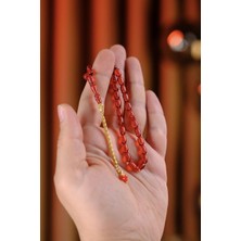 Dergah Tesbih Atölyesi Bilek Boy Gold Tasarım Gümüş Püskül Turuncu Ateş-I Sıkma Kehribar Tesbih