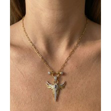 Milena Blake Gold Kaplama Kanat Figürlü Taşlı Kolye – Zarif ve Güçlü Tasarım, Zümrüd-Ü Anka Kolye