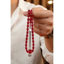 Dergah Tesbih Atölyesi Eşref Serisi Gümüş Tasarım Kırmızı Sıkma Kehribar Tesbih