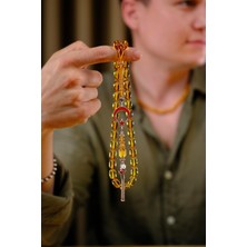 Dergah Tesbih Atölyesi Şükrü Baba Premium Serisi Gümüş Ayyıldız Tasarım Sarı Ateş-I Kehribar Tesbih