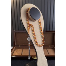 Dergah Tesbih Atölyesi Kişiye Özel Gümüş Isim Tasarım Sarı Sıkma Kehribar Tesbih