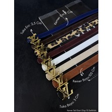 Fiori 8'li Hakiki Bombeli Yazı Tokalı Ince Kadın Kemeri, Ceket Kemeri, Gömlek Kemeri, Elbise Kemeri