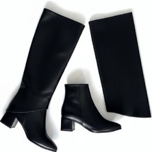 Divolya Lash Siyah Rugan Tak-Çıkar Konçlu  (5 cm Topuk Boyu ) Günlük Kullanım Bot ve Çizme