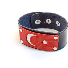 Herşey Nota Türk Bayrağı Ay Yıldız Detaylı Hakiki Deri Erkek Bileklik – AYARLANABILIR-186