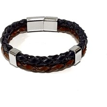 Herşey Nota Gölge Çemberi Siyah Örgü Hakiki Deri Erkek BILEKLIK-566