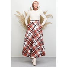 Cepli Çizgi Desen Etek Kiremit