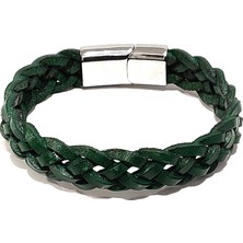 Herşey Nota Yeşil Maskülen Hakiki Deri Örgü Erkek Bileklik