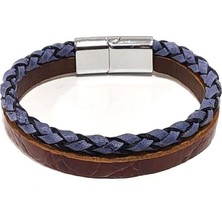 Herşey Nota Asil Yol Kahve–lacivert Hakiki Deri Örgü Erkek BILEKLIK-600