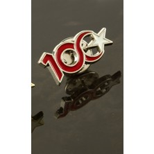 Herşey Nota 100. Yıl (Yüzüncü Yıl Rozeti) Metal Yaka Rozeti 1 Adet Gümüş Zemin Kırmızı