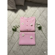 Sleeproom Kadın Pembe Kalpli Fırfır Detaylı Düğmeli Pamuklu Pijama Takımı