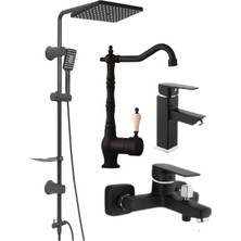 Kca Armatür Black Edition 4’lü Siyah Set Duş Robotu + Banyo Bataryası + Mutfak Bataryası + Lavabo Bataryası