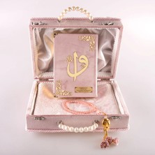 Hayrat Neşriyat Boncuklu Kutu Çeyizlik, Seccade + Tesbih + Kuran Hediye Seti (Çanta Boy, Pudra Pembe)