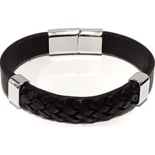 Herşey Nota Kara Örgü Siyah Gölgeler Hakiki Deri Erkek BILEKLIK-558