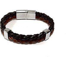 Herşey Nota Gölge Çemberi Kahverengi Örgü Hakiki Deri Erkek BILEKLIK-565