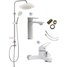 Kca Armatür 3'lü Full Lüx Set Robot - Sabit Banyo Lavabo Bataryası - Banyo Duş Bataryası Musluğu