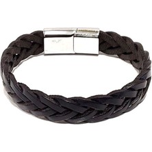 Herşey Nota Kum Savaşçısı Siyah Örgü Hakiki Deri Erkek BILEKLIK-572