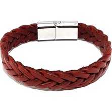 Herşey Nota Kum Savaşçısı Kırmızı Renk Örgü Hakiki Deri Erkek BILEKLIK-575