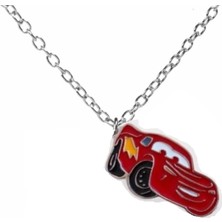 Herşey Nota Mcqueen Kırmızı Metal Kolye – Unisex 60 cm Zincirli Şık Otomobil Temalı Tasarım