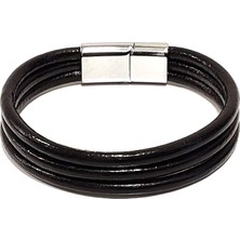 Herşey Nota Gece Paradox Siyah Çoklu Kordon Erkek Hakiki Deri BILEKLIK-586