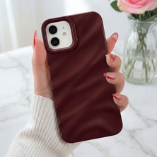 Fibaks Apple iPhone 12-12 Pro Kılıf Parlak Kabartmalı Dalga Tasarımlı Desenli Mürdüm Darbe Emici Kapak