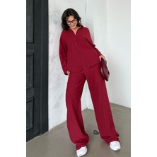 Madmext Kırmızı Keten Kadın Gömlek Pantolon Ikili Takım MG2356
