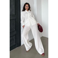 Madmext Ekru Keten Kadın Gömlek Pantolon Ikili Takım MG2356
