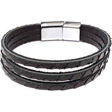 Herşey Nota Shadow Piton Derisi 3’lü Hakiki Deri Erkek Bileklik-72