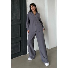 Madmext Füme Keten Kadın Gömlek Pantolon Ikili Takım MG2356