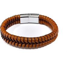 Herşey Nota Asil Kahve Dokuma Hakiki Deri Erkek Bileklik-67