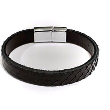 Herşey Nota Gölgeli Yılan Derisi Siyah Hakiki Deri Erkek Bileklik-70