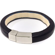 Herşey Nota Alfa Noir Siyah Hakiki Deri Çelik Erkek Bileklik-13