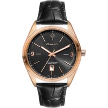 Gant Erkek Kol Saati Siyah Deri Kordon Siyah Kadran 42.5 mm Rose Gold Paslanmaz Çelik Kasa Mineral Cam 5 Atm