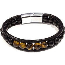 Herşey Nota Kaplan Gözü Imparator Siyah Hakiki Deri Erkek Bileklik-83