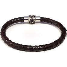 Herşey Nota Gölge Çiçeği Piton Desenli Hakiki Deri Çelik Erkek Bileklik-53