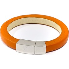 Herşey Nota Alfa Amber Turuncu Hakiki Deri Çelik Erkek Bileklik-16