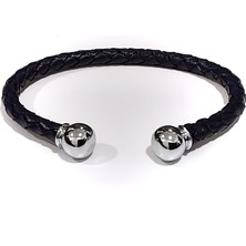 Herşey Nota Noble Touch Navy Lacivert Çelik Uç Örgü Hakiki Deri Erkek Bileklik-01