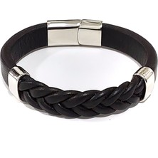 Herşey Nota Kaptan Örgü Hakiki Deri Çelik Erkek Bileklik-10